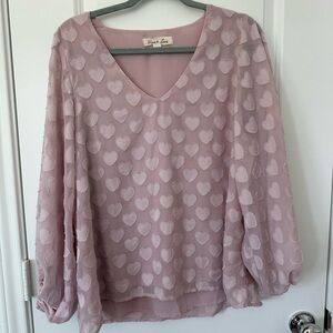 Vine & Love Purple Heart Pattern V-Neck long sleeve Blouse
